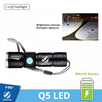 Powerful LED Flashlight With Tail USB Charging