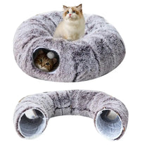 Plush Donut Cat Tunnel Bed – Round Play Tunnel with Hanging