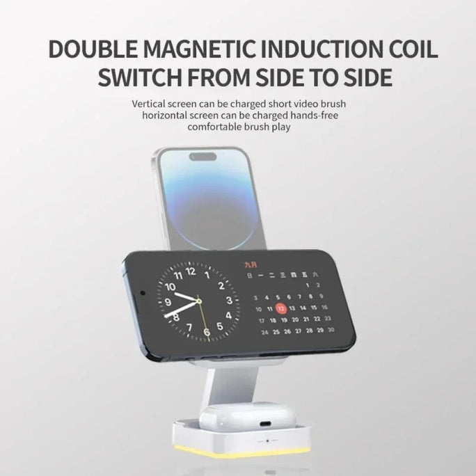 3 In 1 Magnetic Wireless Charger Pad Stand Foldable for iPhone 16-12 Pro Max