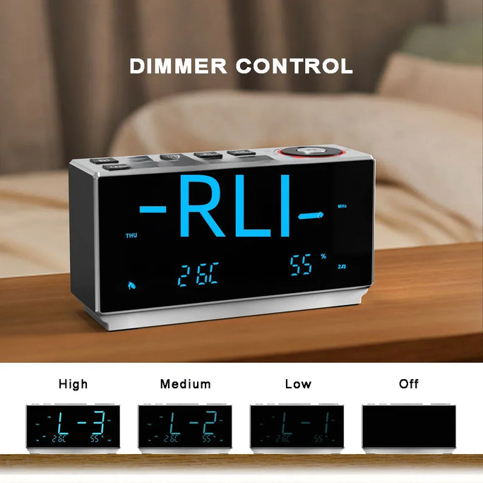 Dual Alarm Clock with FM Radio USB Charging Night