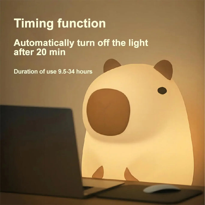 +Cute Cartoon Capybara Silicone Night Light USB Rechargeable