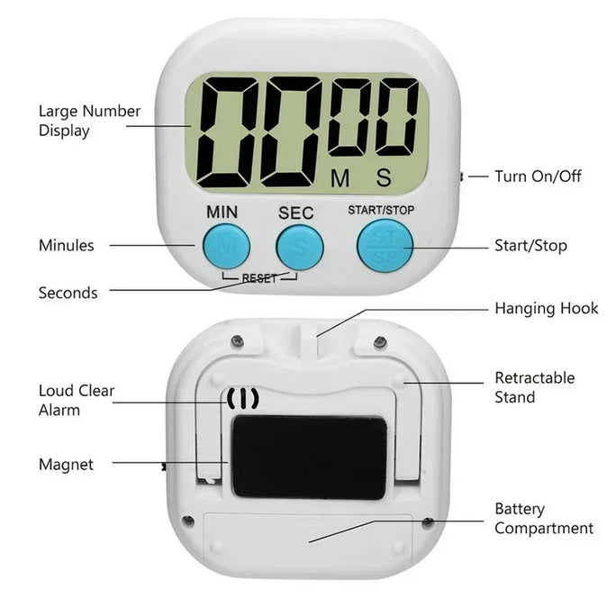 Electronic Kitchen Timer with Magnetic Back -LCD